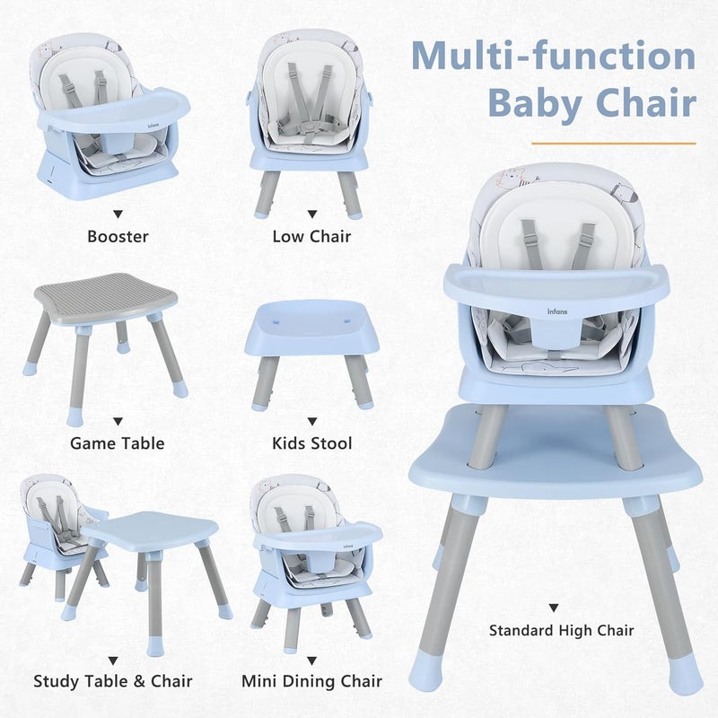 INFANS 8 in 1 Baby High Chair, Convertible Highchair for Babies and Toddlers, Infant Dining Booster Seat, Building Block Table, Kids Stool Table Chair Set with Removable Tray - Image 2
